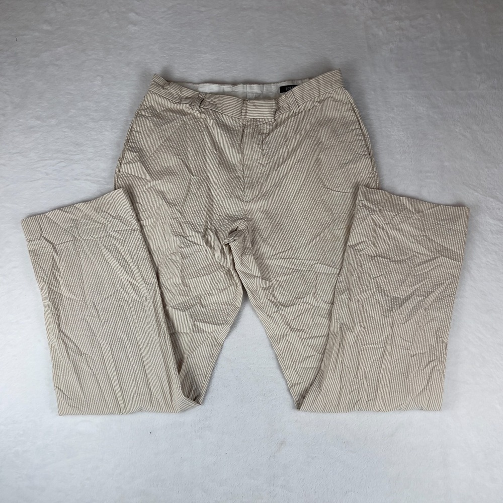 J.CREW Chino Pants Mens 34x34 Beige Striped Seerucker Straight Leg Slash Pocket